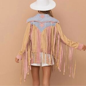 Fringe Western Jacket in Pink and Tan